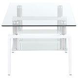 Dyer 1-shelf Rectangular Glass Top Coffee Table White - 703438