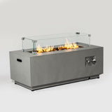 Propane Gas Fire Pit Table, 50000 Btu Rectangular With Glass Wind Guard For Outside - Gray