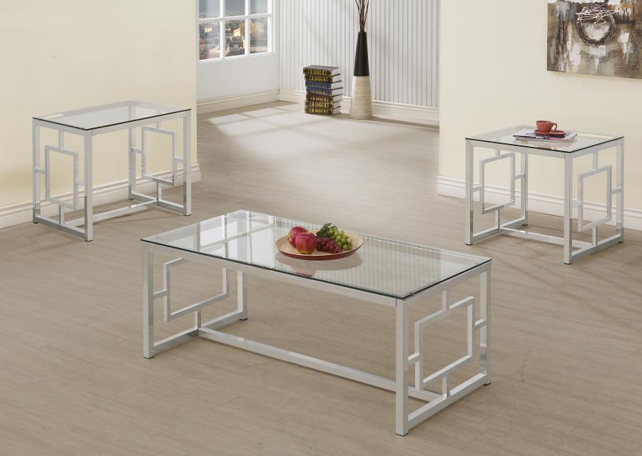 Merced 3-piece Rectangular Coffee and End Table Set Nickel - 703738-S3