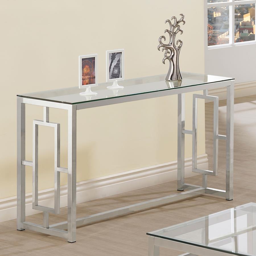 Merced Glass Top Metal Entryway Console Table Nickel - 703739