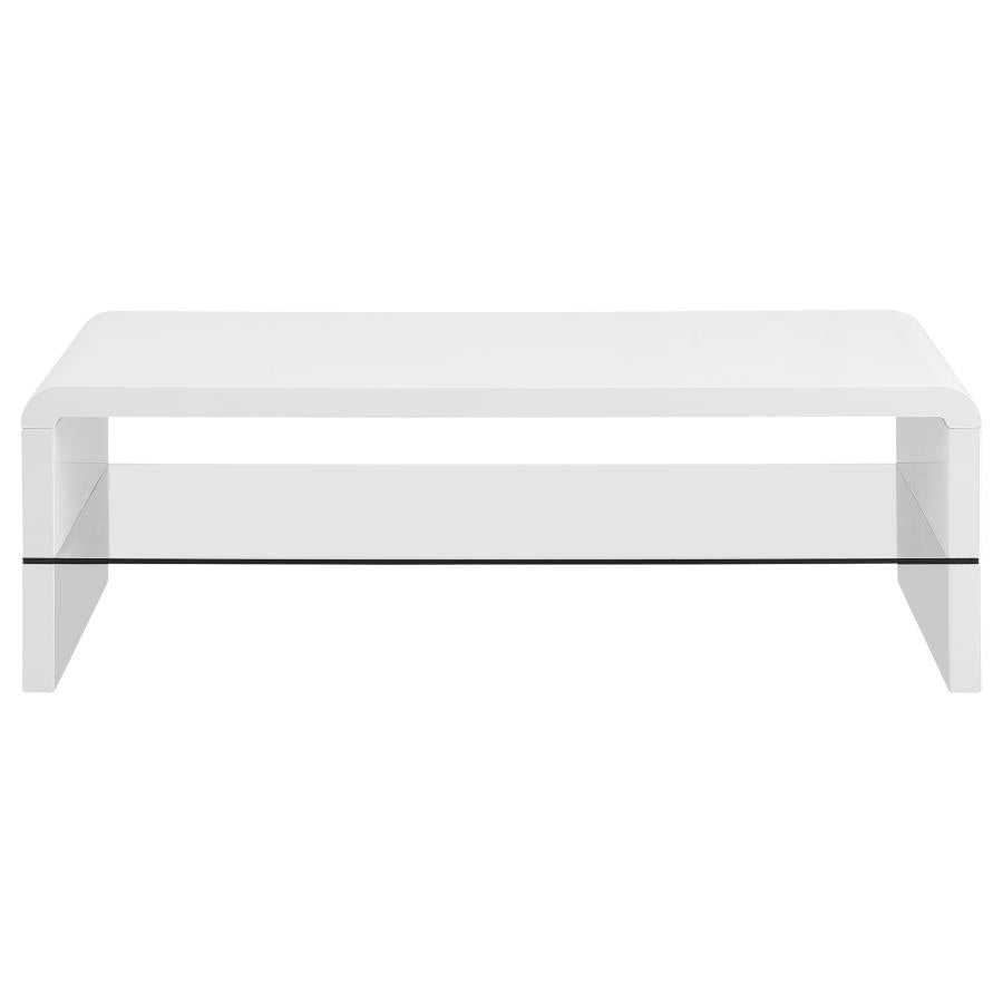 Airell Rectangular Coffee Table with Shelf White High Gloss - 703798