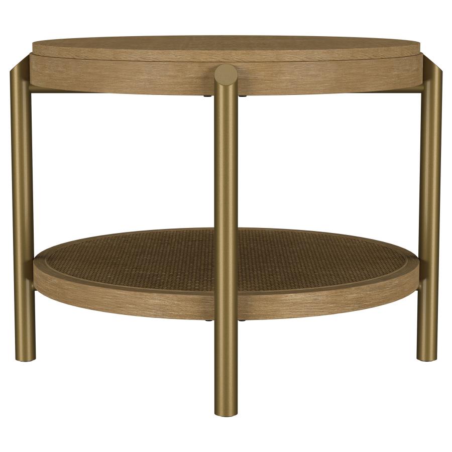 Arini Round End Side Table With Storage Shelf Sand Wash - 706187