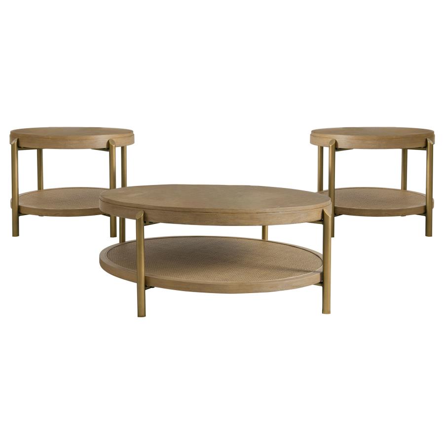 Arini 3-piece Round Coffee and End Table Set Sand Wash - 706188-S3