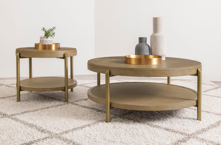 Arini Round Coffee Table With Storage Shelf Sand Wash - 706188