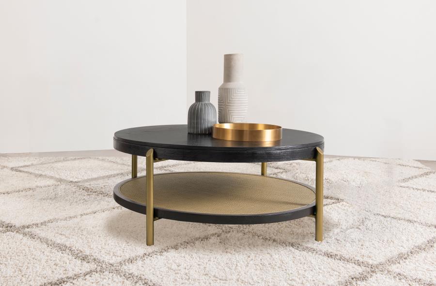 Arini Round Coffee Table With Storage Shelf Black - 706198