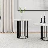 Haven Round Genuine White Marble Top End Side Table Black - 706207