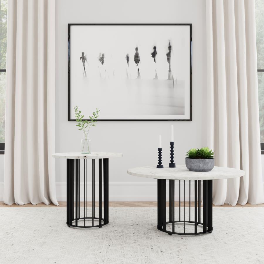 Haven 2-piece Round Marble Coffee and End Table Set Black - 706208-S2