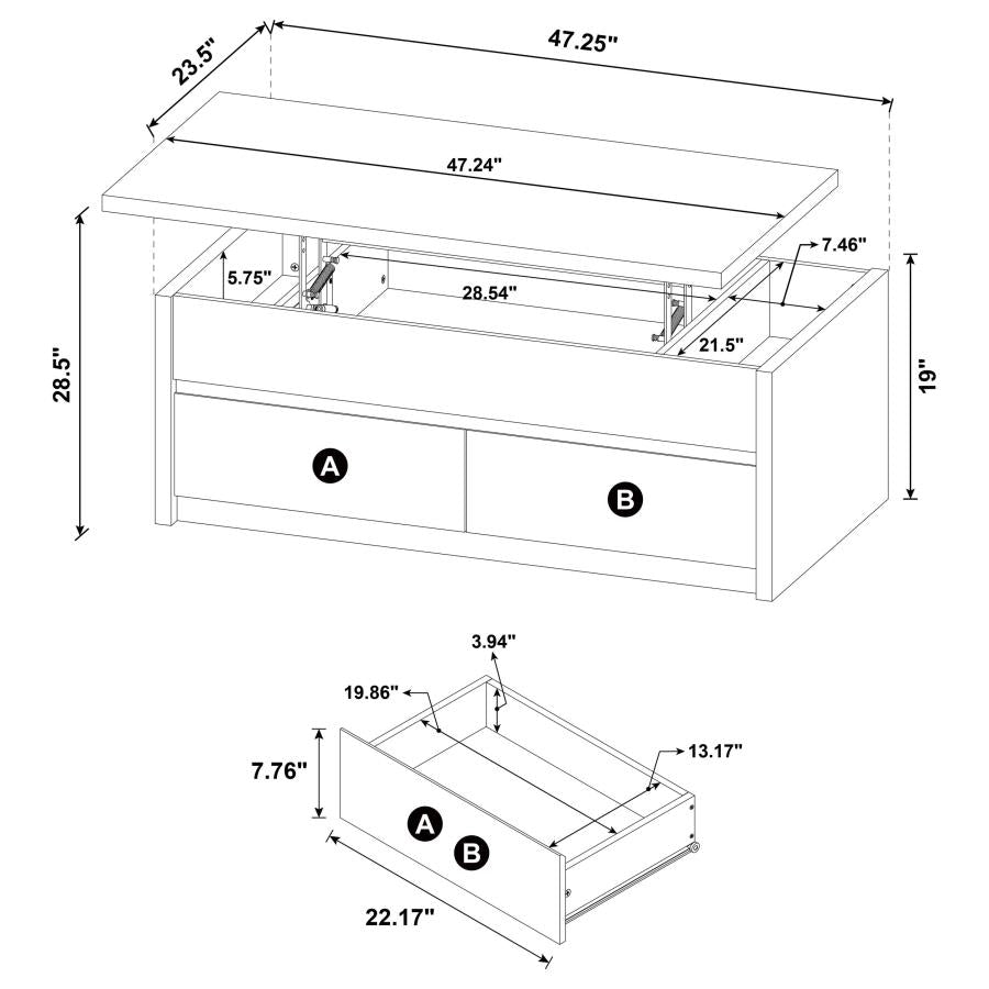 Knapp Lift Top Cocktail Coffee Table with Dual Drawers Black - 706228