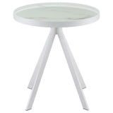 Briggs Round Marble Printed Glass Top End Side Table White - 706257