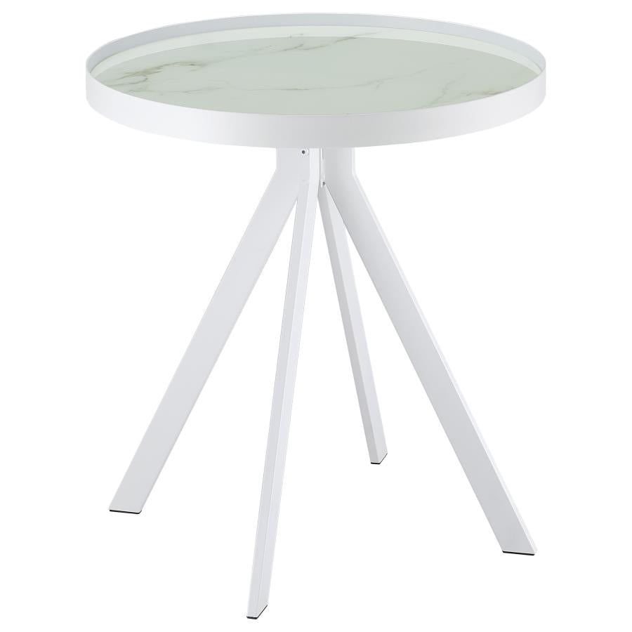 Briggs Round Marble Printed Glass Top End Side Table White - 706257