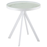 Briggs Round Marble Printed Glass Top End Side Table White - 706257