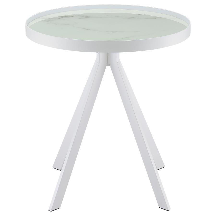 Briggs Round Marble Printed Glass Top End Side Table White - 706257
