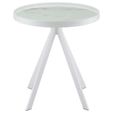 Briggs Round Marble Printed Glass Top End Side Table White - 706257