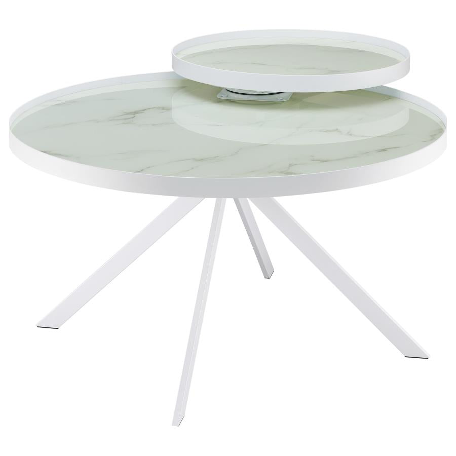 Briggs Round Marble Printed Glass Top Coffee Table White - 706258