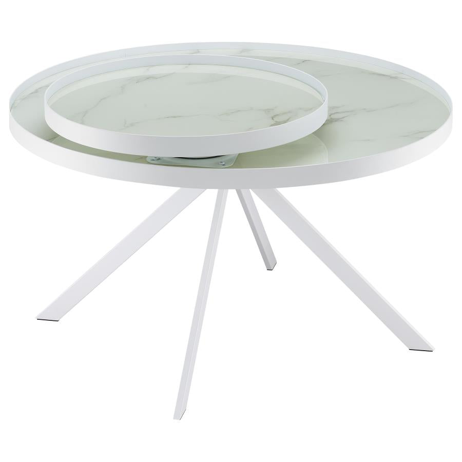 Briggs Round Marble Printed Glass Top Coffee Table White - 706258
