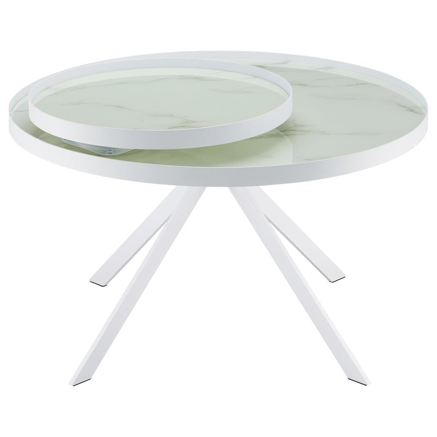 Briggs Round Marble Printed Glass Top Coffee Table White - 706258