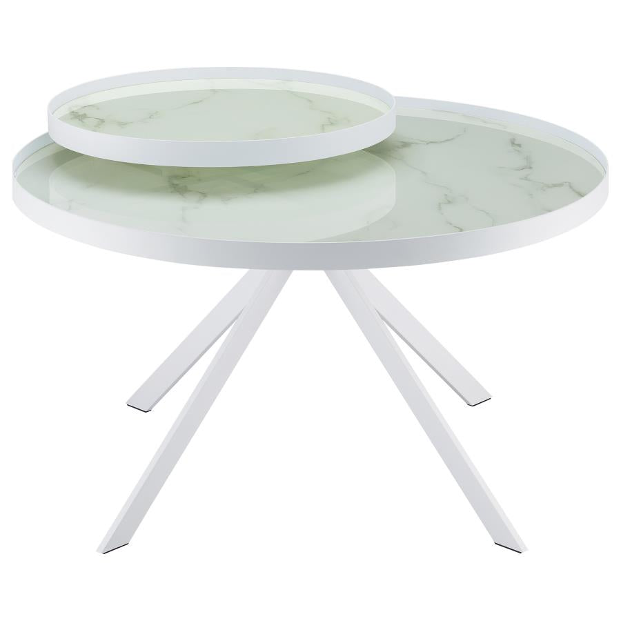 Briggs Round Marble Printed Glass Top Coffee Table White - 706258