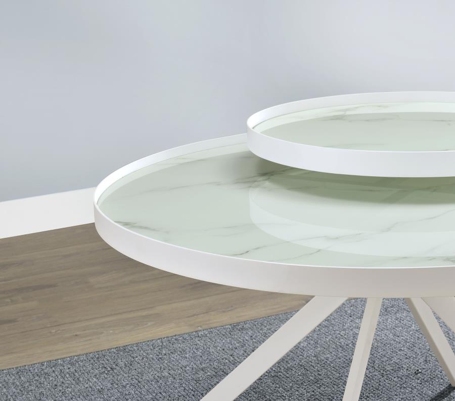 Briggs Round Marble Printed Glass Top Coffee Table White - 706258