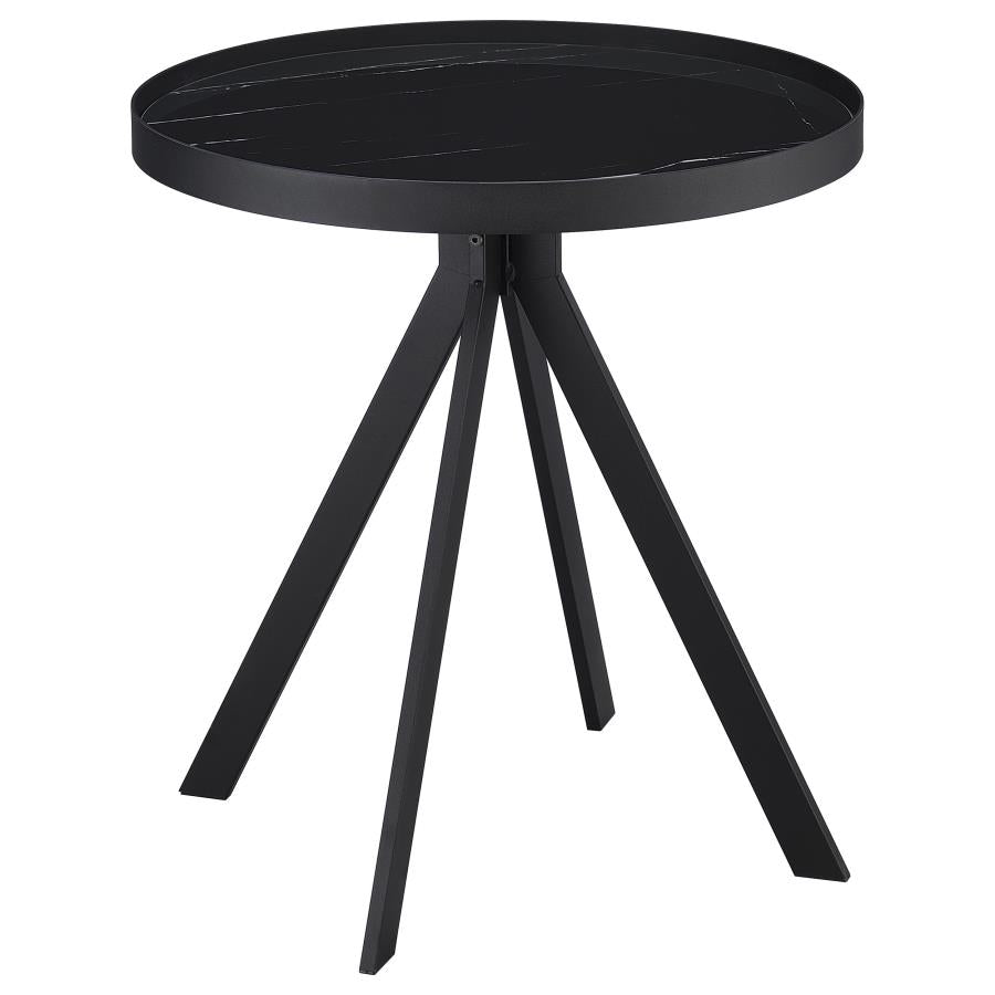 Briggs Round Marble Printed Glass Top End Table Black - 706267
