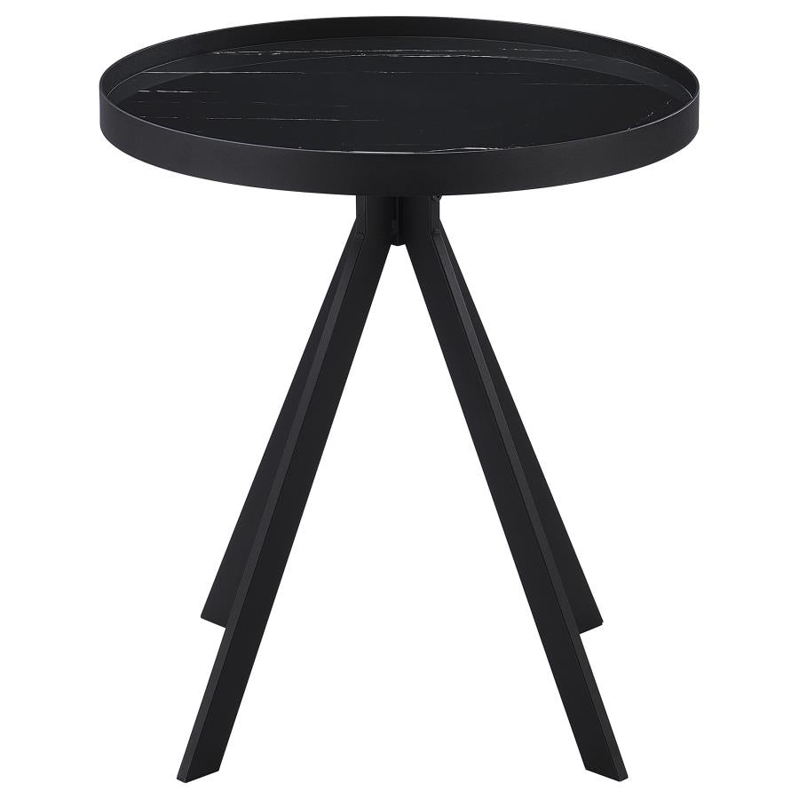 Briggs Round Marble Printed Glass Top End Table Black - 706267