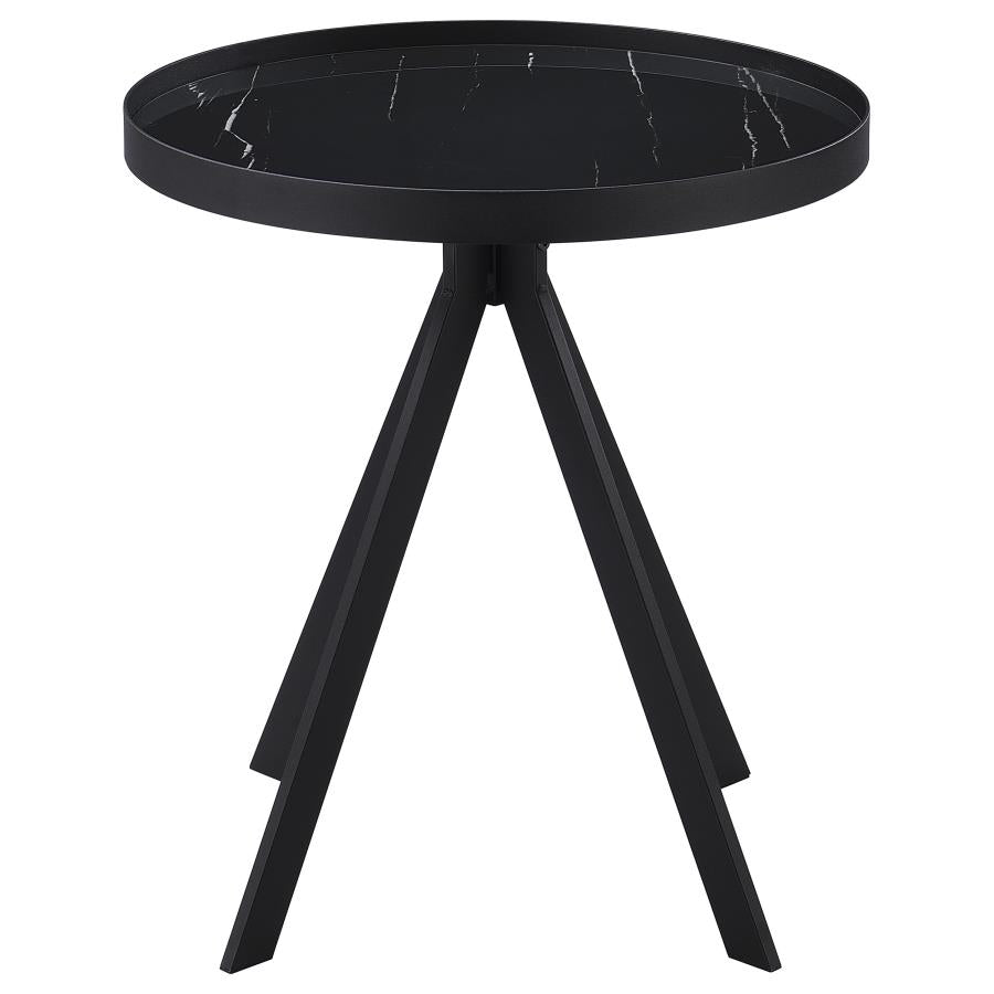 Briggs Round Marble Printed Glass Top End Table Black - 706267