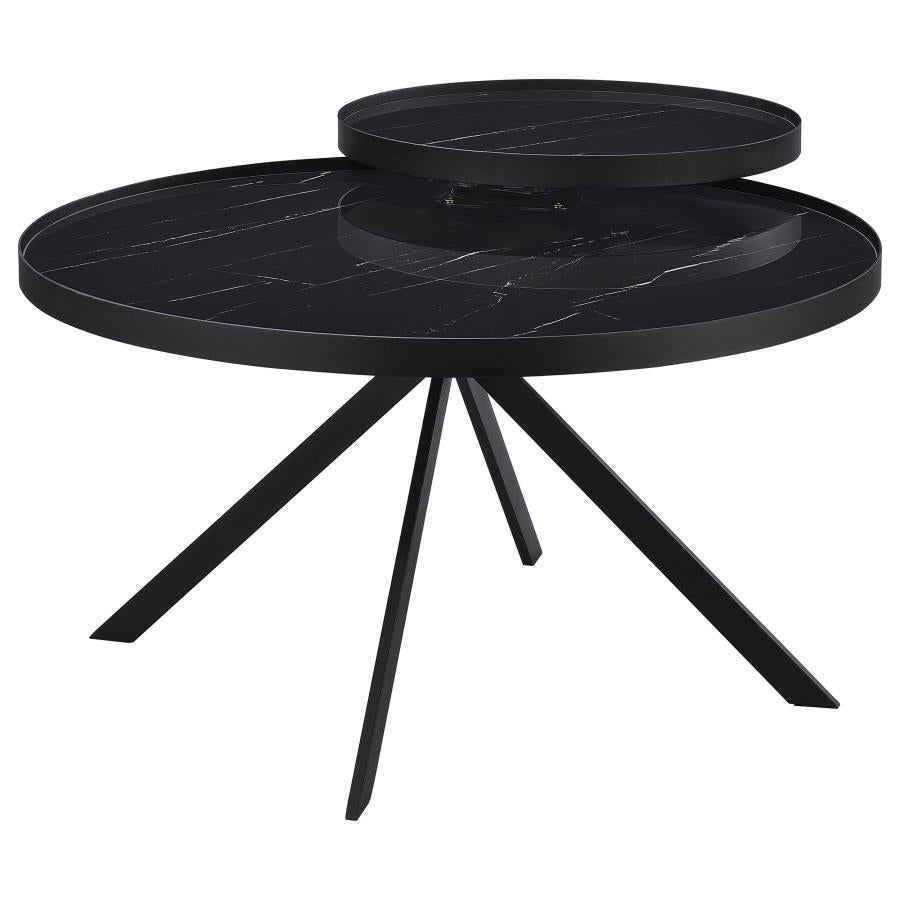 Briggs Round Marble Printed Glass Top Coffee Table Black - 706268