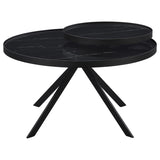Briggs Round Marble Printed Glass Top Coffee Table Black - 706268