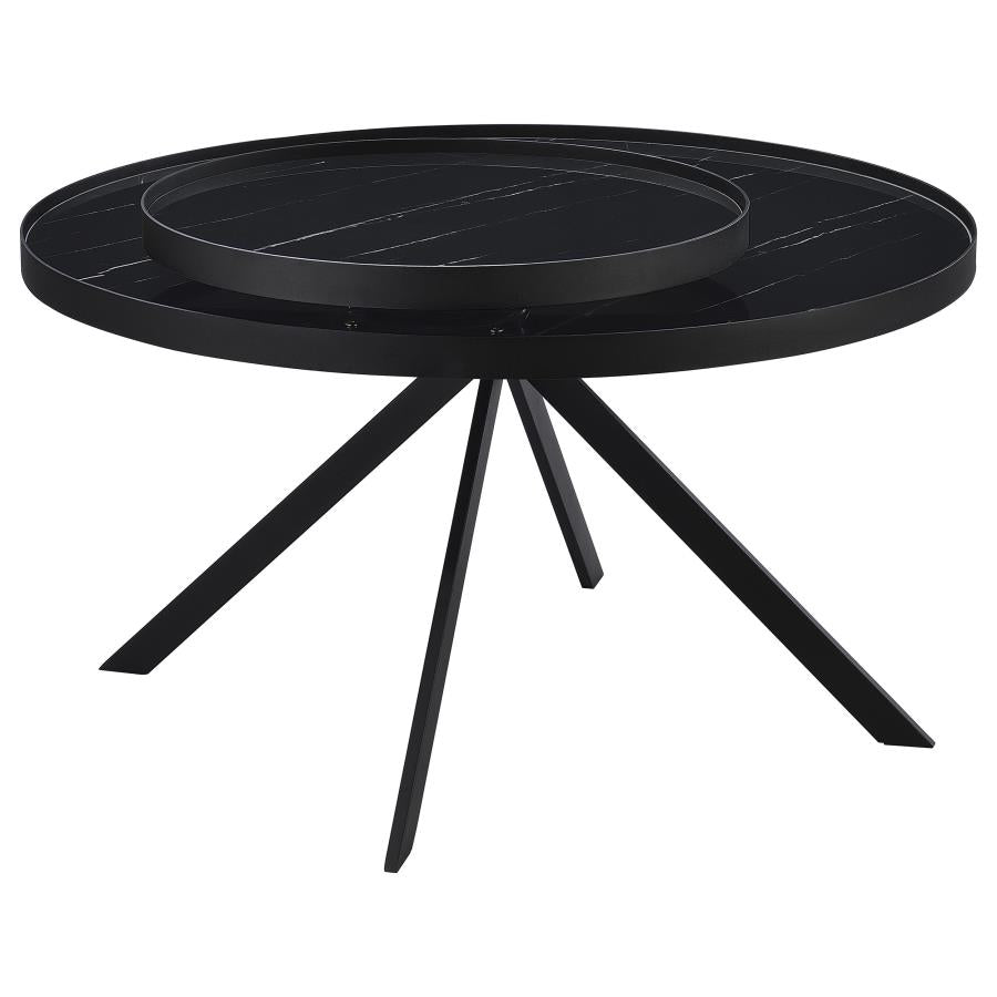 Briggs Round Marble Printed Glass Top Coffee Table Black - 706268