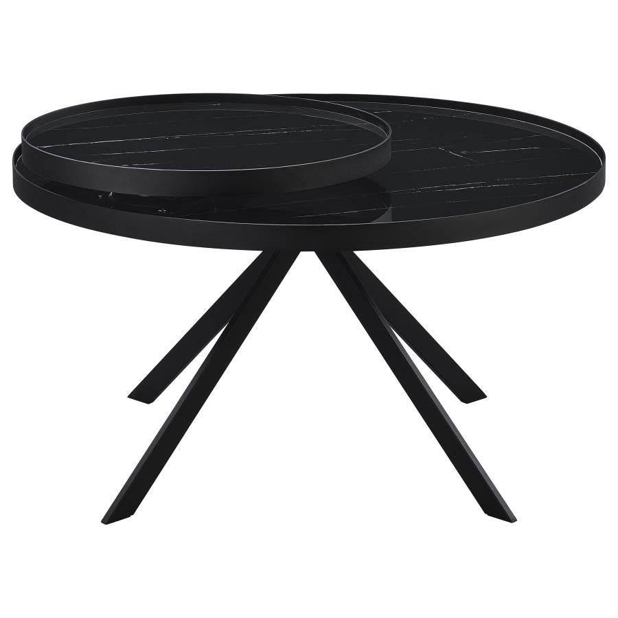 Briggs Round Marble Printed Glass Top Coffee Table Black - 706268