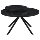Briggs Round Marble Printed Glass Top Coffee Table Black - 706268