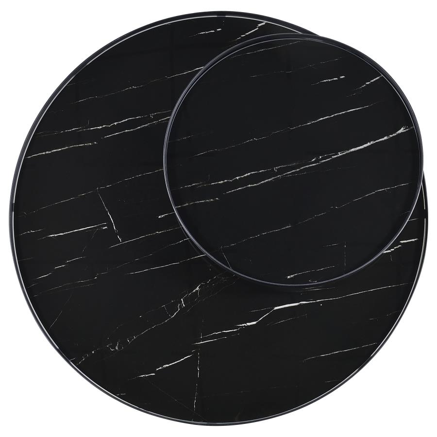 Briggs Round Marble Printed Glass Top Coffee Table Black - 706268