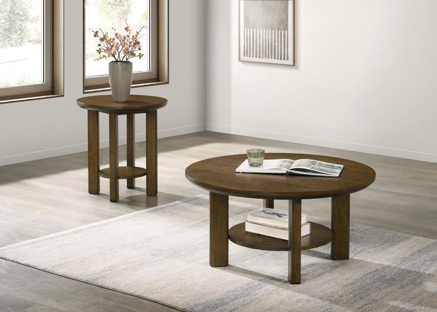 Ottowa 22-Inch Round Wood Side End Table with Shelf Brown - 706307