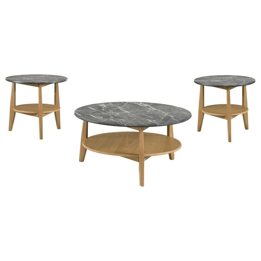 Bradley 3-Piece Round SmartTop Coffee Table Set Grey and Natural - 706448-S3