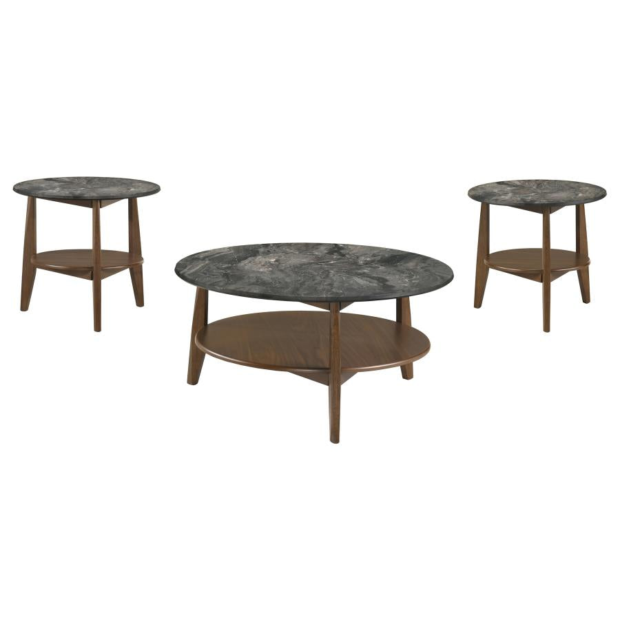 Bradley 3-Piece Round SmartTop Coffee Table Set Smokey Grey and Brown - 706458-S3