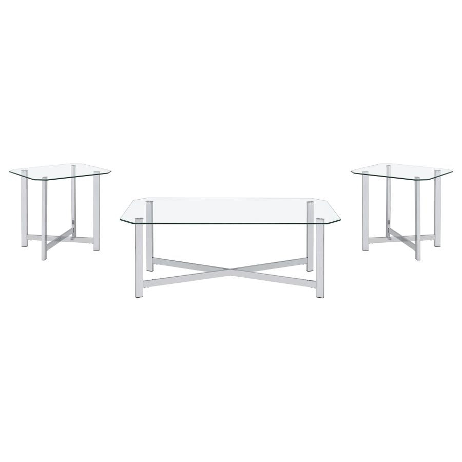Cronin 3-piece Tempered Glass Top Coffee Table Set Chrome - 706568-S3