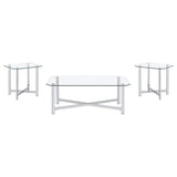 Cronin 3-piece Tempered Glass Top Coffee Table Set Chrome - 706568-S3