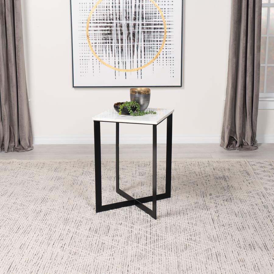 Tobin Square Marble Top End Table White and Black - 707697