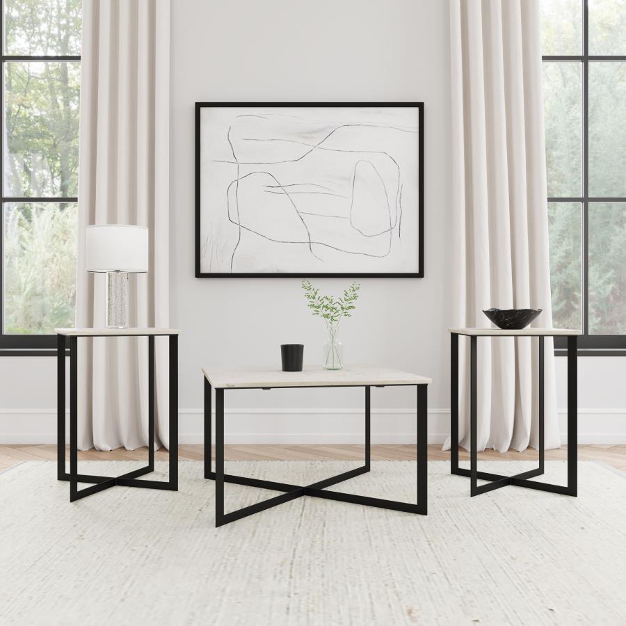 Tobin 3-piece Marble Top Coffee and End Table Set White - 707698-S3