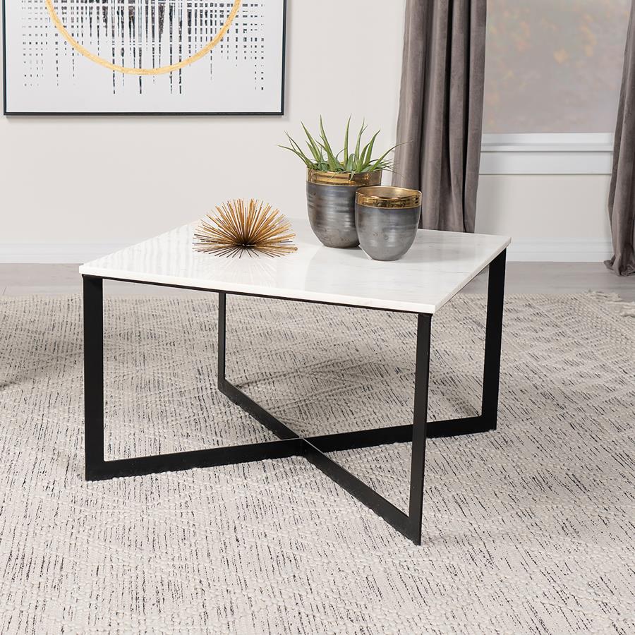 Tobin Square Marble Top Coffee Table White and Black - 707698