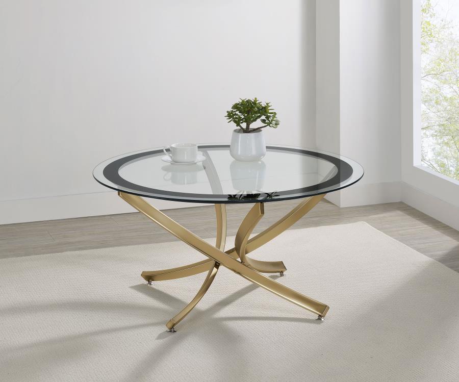 Brooke Round Glass Top Coffee Table Metal Base Brass - 707888
