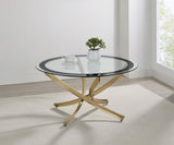 Brooke Round Glass Top Coffee Table Metal Base Brass - 707888