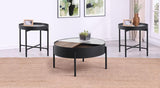 Ozella 3-piece Round Coffee and End Table Set Sandy Black - 707898-S3