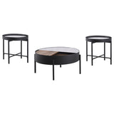 Ozella 3-piece Round Coffee and End Table Set Sandy Black - 707898-S3
