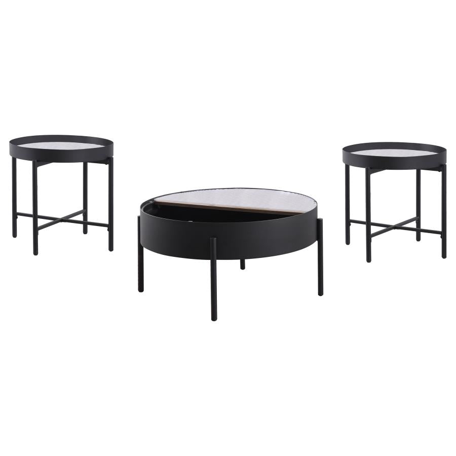 Ozella 3-piece Round Coffee and End Table Set Sandy Black - 707898-S3