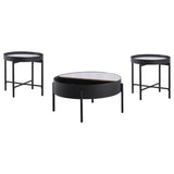 Ozella 3-piece Round Coffee and End Table Set Sandy Black - 707898-S3