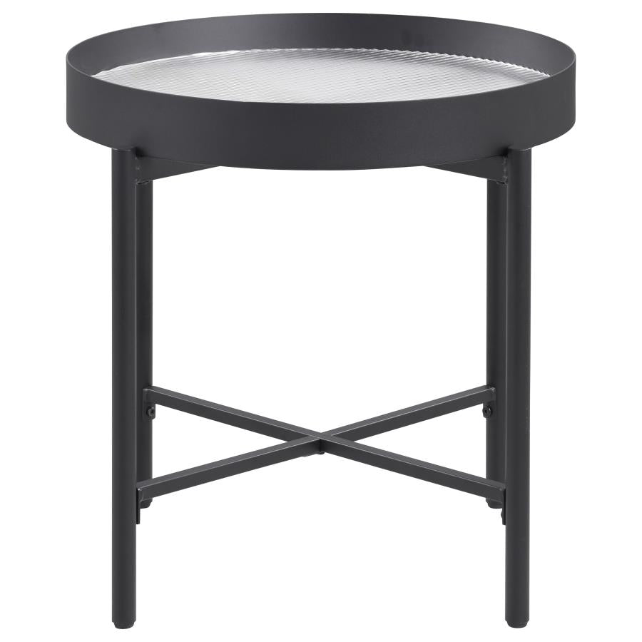 Ozella 3-piece Round Coffee and End Table Set Sandy Black - 707898-S3