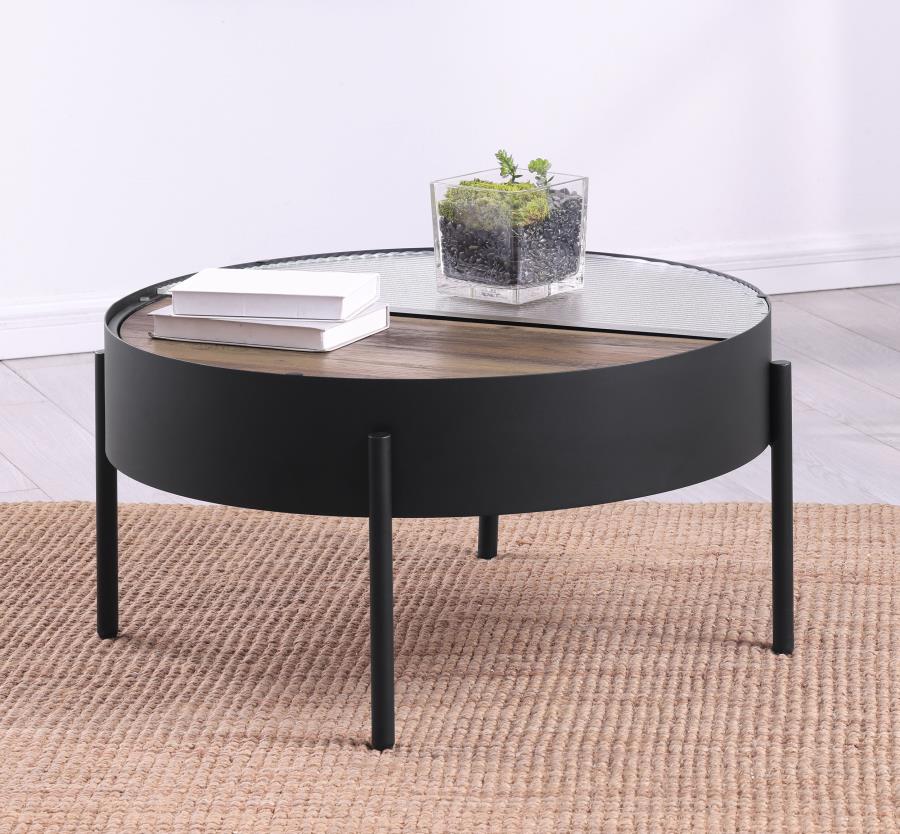 Ozella Round Coffee Table with Hidden Storage Sandy Black - 707898