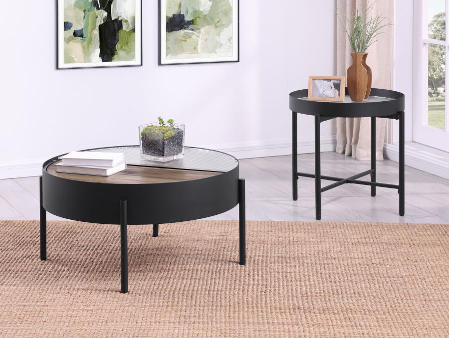 Ozella Round Coffee Table with Hidden Storage Sandy Black - 707898