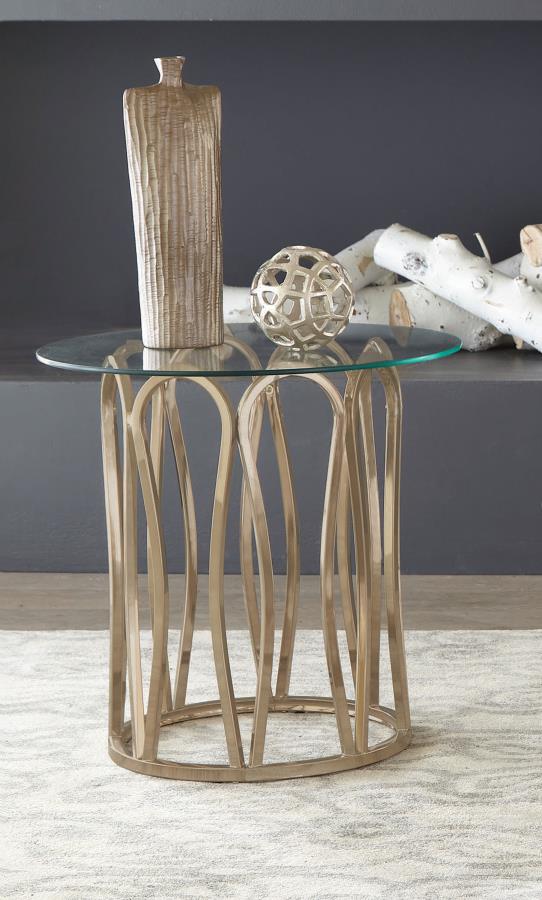 Monett Round Glass Top Side End Table Chocolate Chrome - 708057