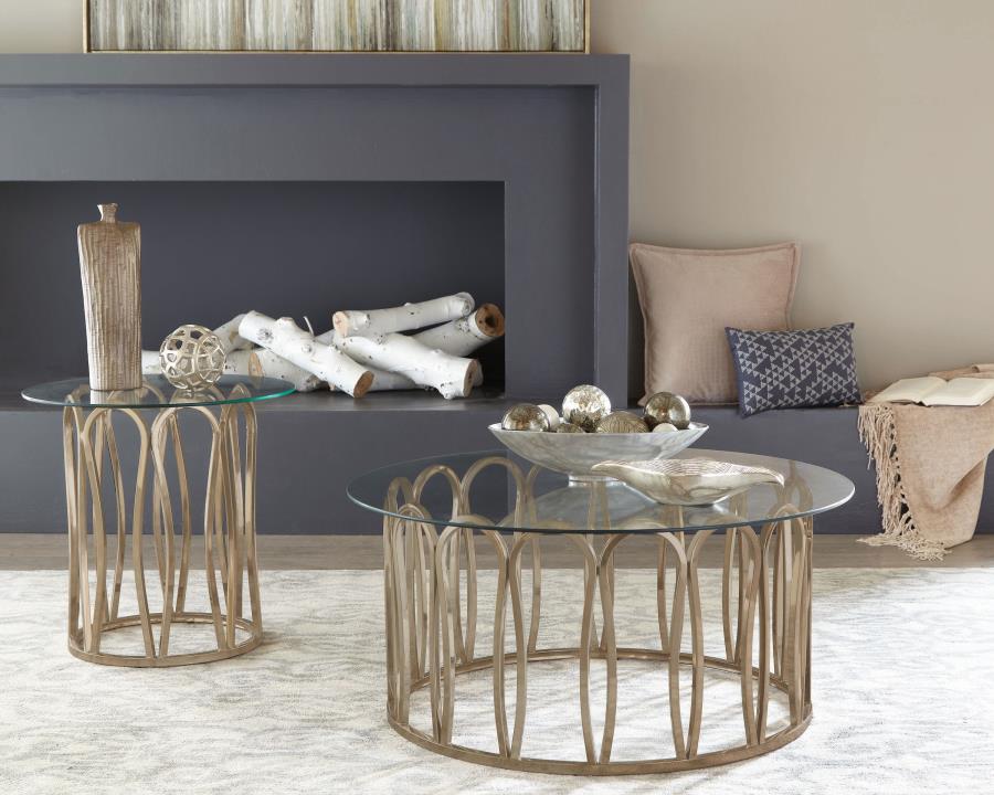 Monett Round Glass Top Coffee Table Chocolate Chrome - 708058
